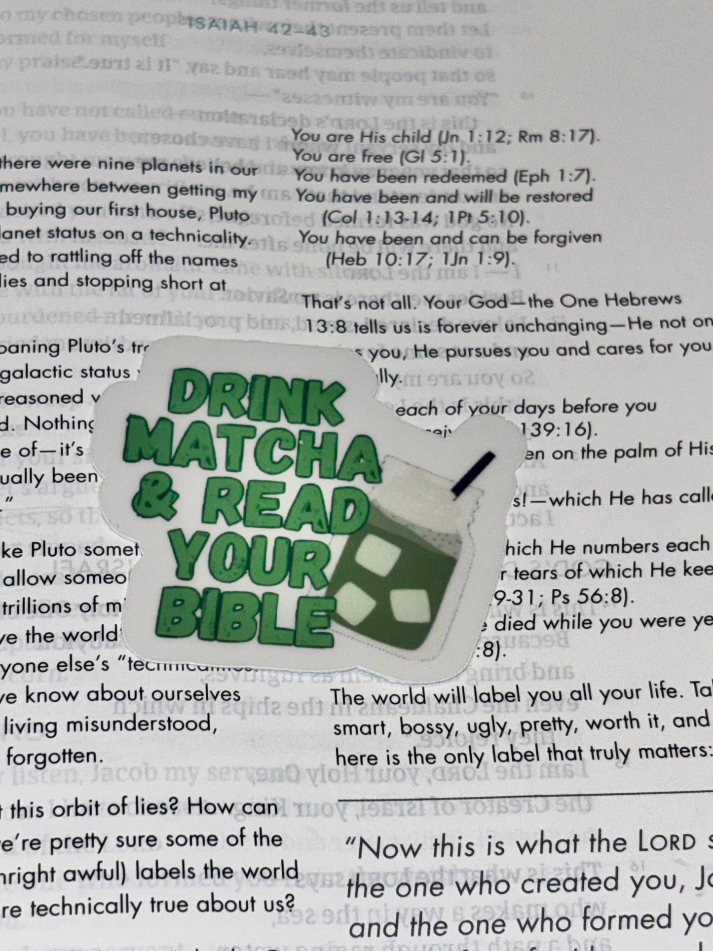“Drink matcha and read your Bible” sticker